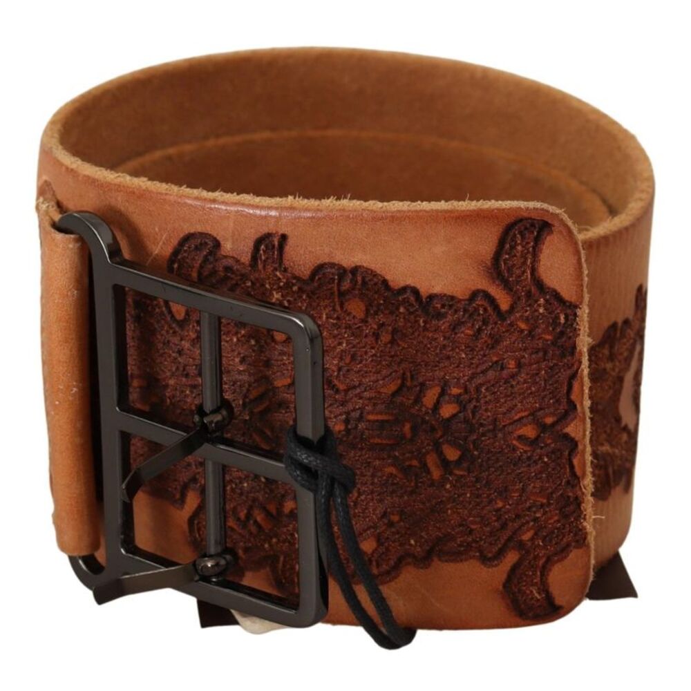 Scervino Street Brown Genuine Leather Black Logo Buckle Women's Belt